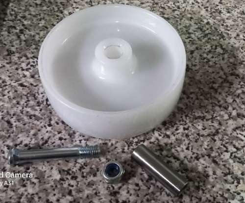 White Nylon Wheel - 125mm Outer Diameter, 12mm Axle Bolt