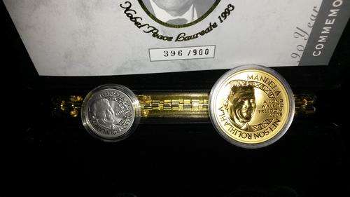 Nelson Mandela 90th Anniversary Gold/ Platinum twin set. Only 900 minted - Norway mint