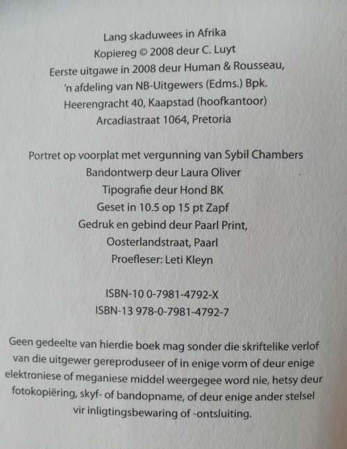 Lang skaduwees in Afrika / Connie Luyt