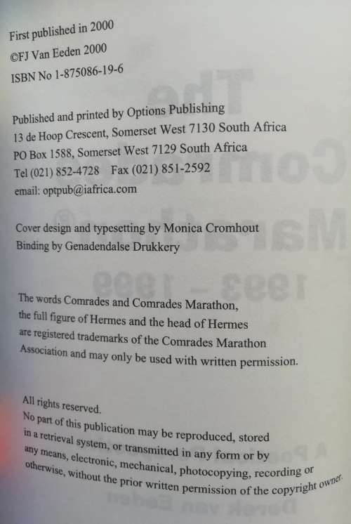 The Comrades Marathon A poetical perspective - Derek van Eeden