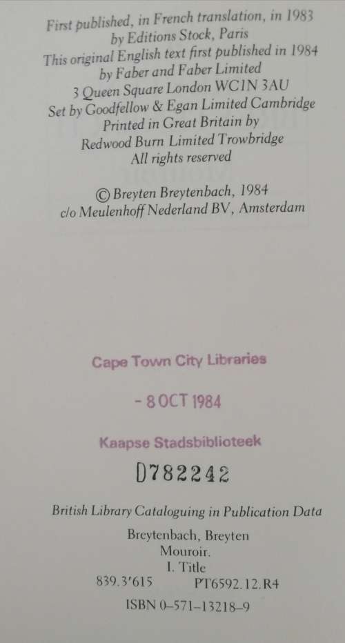 MOUROIR BY BREYTEN BREYTENBACH