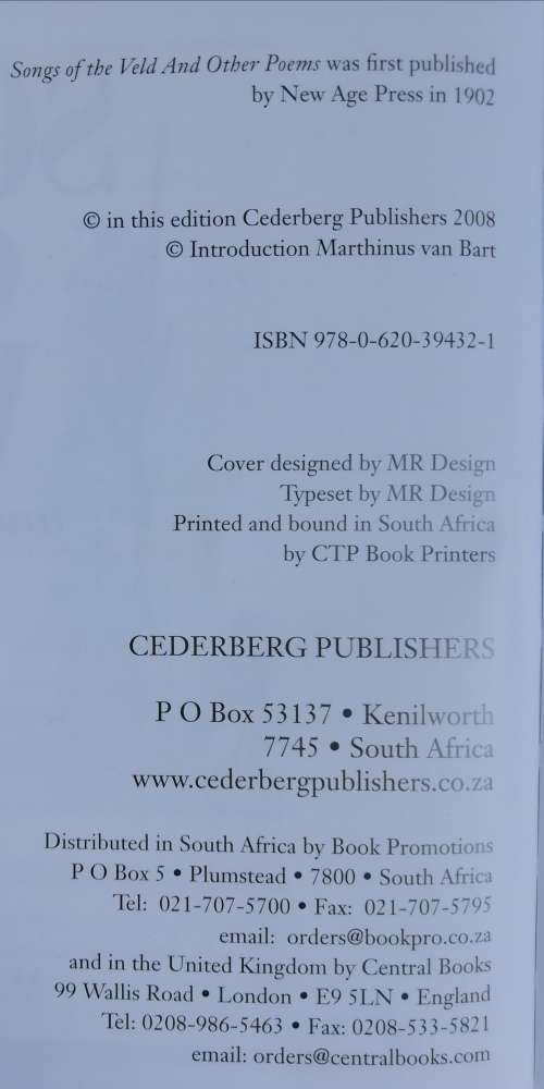 Songs Of The Veld And Other Poems / Marthinus Van Bart