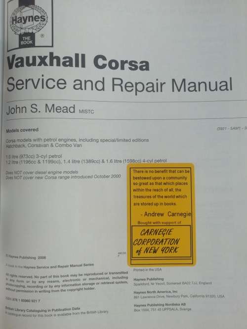 Vauxhall /Opel Corsa  / Haynes Service and Repair Manual