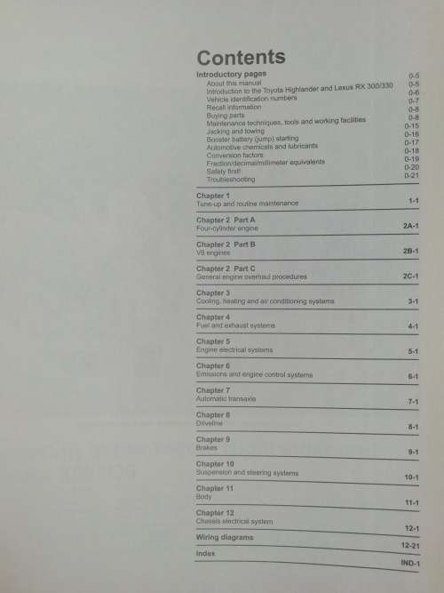 Toyota Highlander Lexus RX 300/330 / Haynes Service and Repair Manual