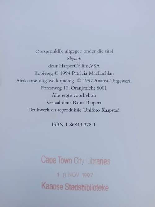 Lewerik / Patricia MacLachlan (vertaal deur Rona Rupert)