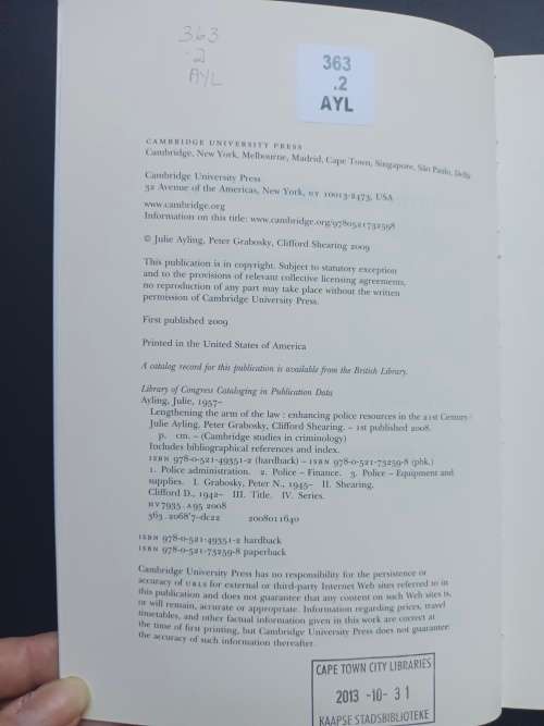 LENGTHENING THE ARM OF THE LAW / Julie Ayling . Peter Grabosky . C Shearing (Cambridge)