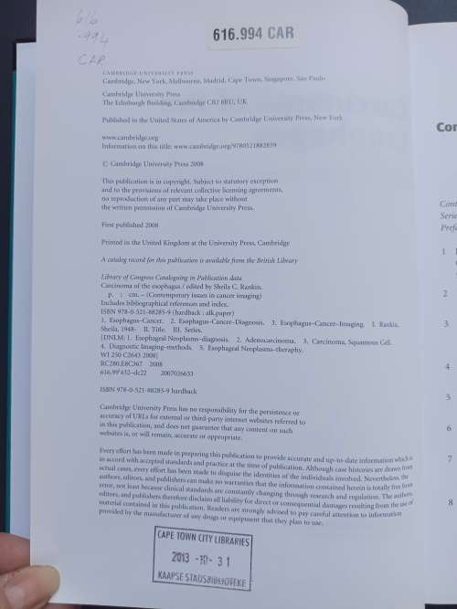Carcinoma of the Esophagus Edited by Sheila C. Rankin (Cambridge)