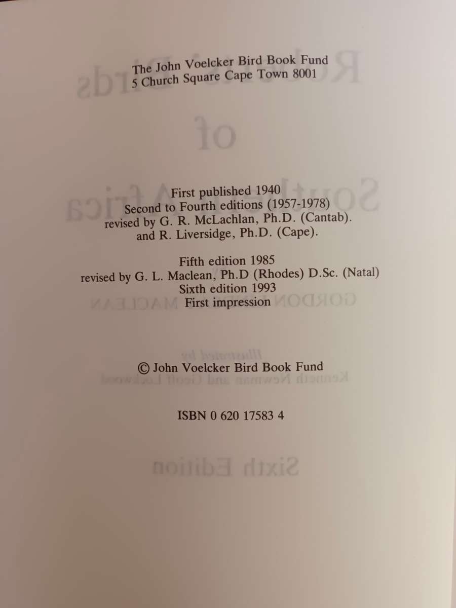 Roberts` Birds of Southern Africa (Sixth Edition) / Gordon Lindsay Maclean