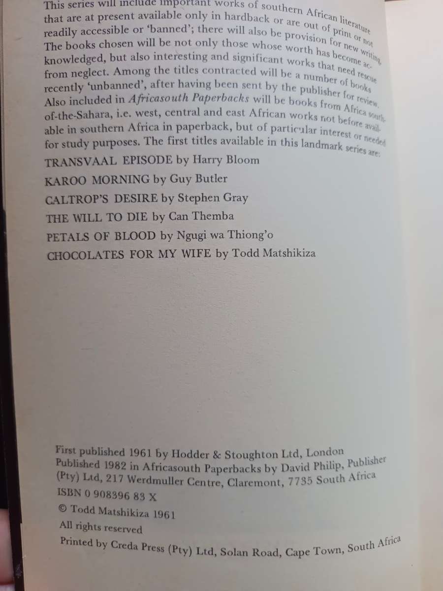 Chocolates for my Wife / Todd Matshikiza