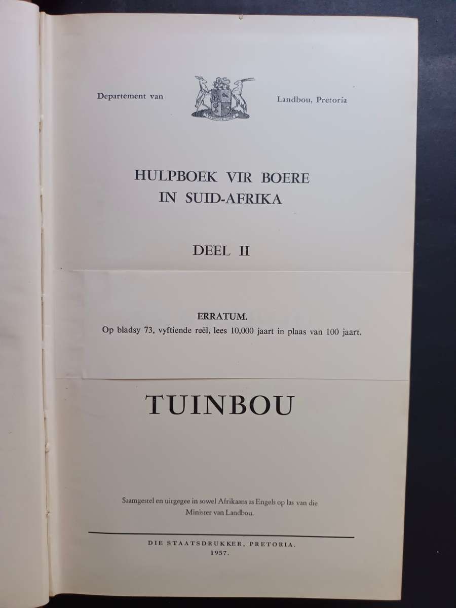 Hulpboek vir Boere in Suid-Afrika Deel I tot III  Published by Staatsdrukker, Pretoria, 1957