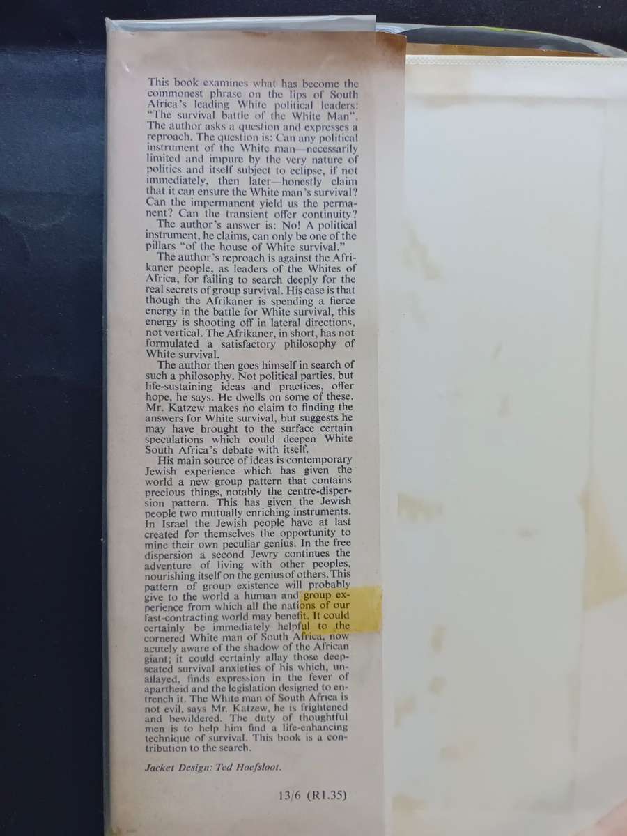 Apartheid and Survival: A Jewish view / Henry Katzew