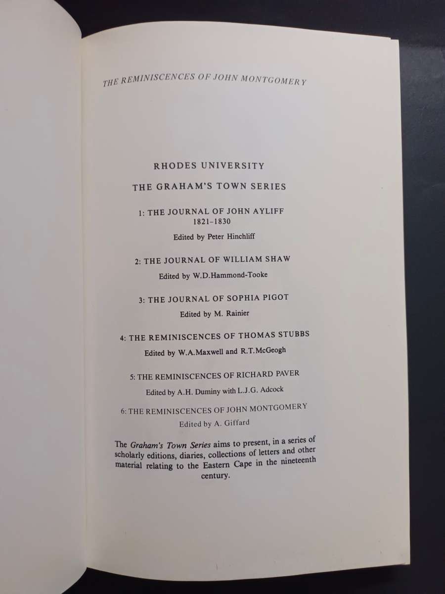 The Reminiscences of John Montgomery / Edited by A. Giffard