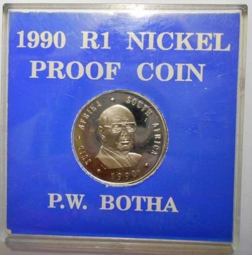 1990 R1 Nickel Proof Coin P. W. Botha