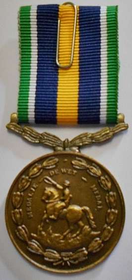 Full Size De Wet Medal Numbered at Back Uniface Suspender