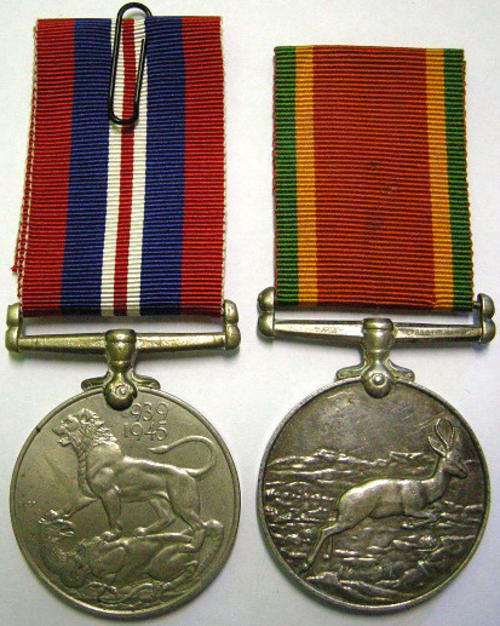WWII Full Size Medal Pair 1939 - 45 War Medal & Africa Service Medal Named