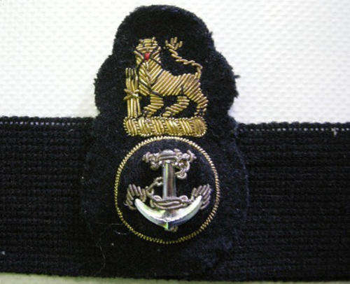 SA Navy Other Ranks Cap Badge Bullion Wire on Felt Sewn to Cap Band