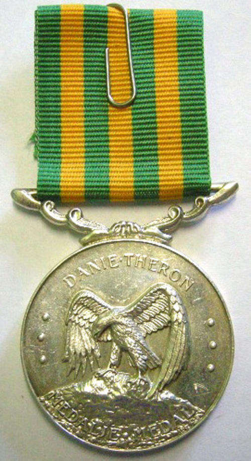 Full Size Danie Theron Medal Double Face Suspender Marked Silver Numbered on Rim Matthysen Type 2