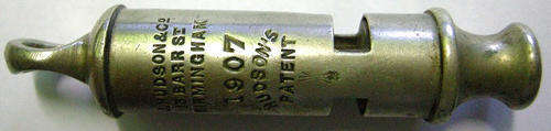 Whistle Marked Broad Arrow J Hudson & Co 13 Barr St Birmingham 1907 Hudsons' Patent Length: 80mm
