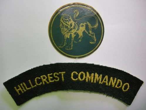 Hillcrest Commando Shoulder Title Embroidered on Felt Dinnes 1678 & Hillcrest Commando Sticker 50mm