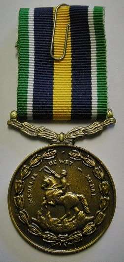 Full Size De Wet Medal Numbered at Back Uniface Suspender