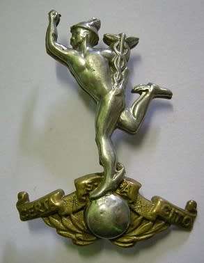 SA Corps of Signals Bi-Metal (White Metal on Brass) Cap Badge Dinnes 498 Bolts Shortened