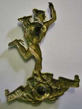 SA Corps of Signals Bi-Metal (White Metal on Brass) Cap Badge Dinnes 498 Bolts Shortened