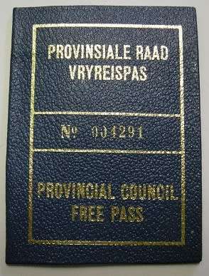 SAR / SAS Provincial Council Free Pass No 004291 Cancelled Unused