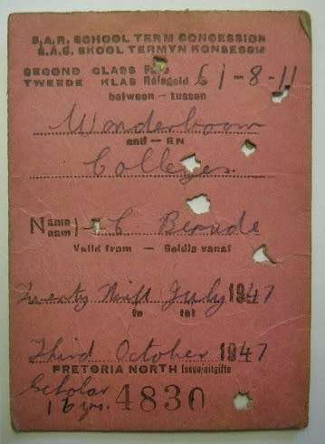SAR SAS School Term Concession Ticket Used 1947 78mm x 56mm