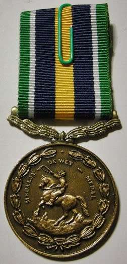 Full Size De Wet Medal Numbered at Back Uniface Suspender