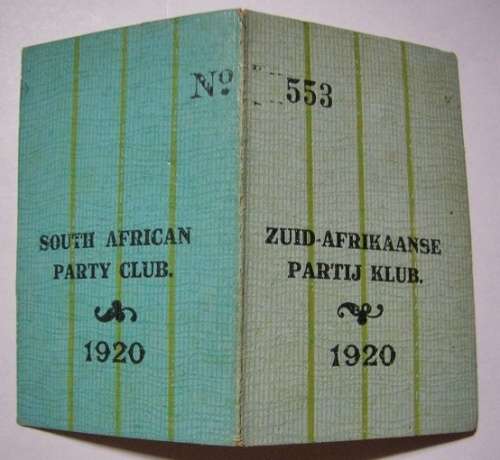 South African Party Club Johannesburg Membership Card Size Closed 47mm x 75mm