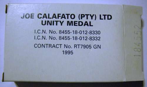 Full Size Unitas Medal Numbered at Back In Original Box