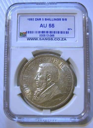 1892 ZAR 5 Shilling S/S AU 55 SANGS