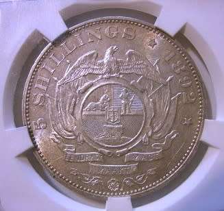 1892 ZAR 5 Shilling S/S AU 55 SANGS