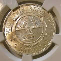 1897 ZAR 2 Shillings AU 55 SANGS