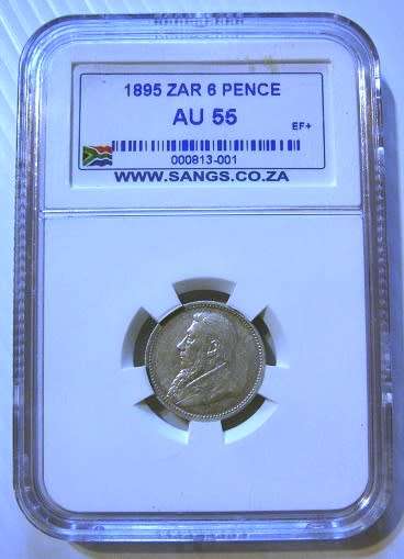 1895 ZAR 6 Pence AU 55 SANGS