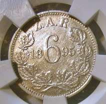 1895 ZAR 6 Pence AU 55 SANGS