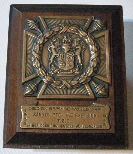 WWII Died On Service Plaque Bilingual Named (Note: One nut missing at back.)