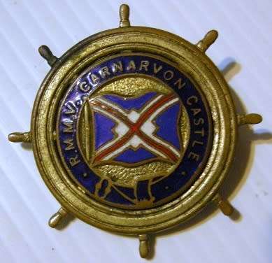 R.M.M.V Carnarvon Castle Brass & Enamel Brooch Type Pin 37mm