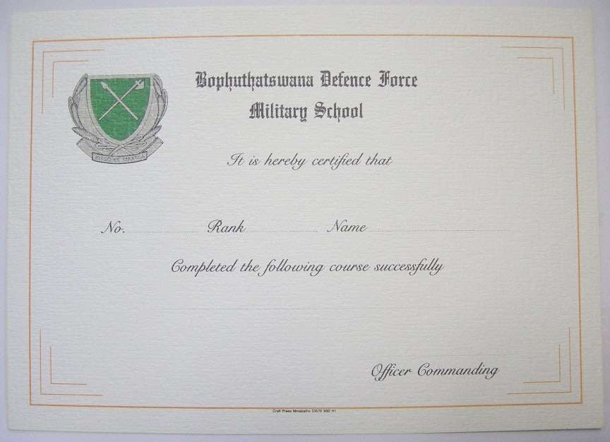 Bophuthatswana Defence Force Military School Certificate Unused