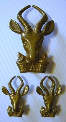 SA Infantry Corps Brass Cap Badge (Large Springbok Head) and Collar Badges