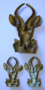 SA Infantry Corps Brass Cap Badge (Large Springbok Head) and Collar Badges