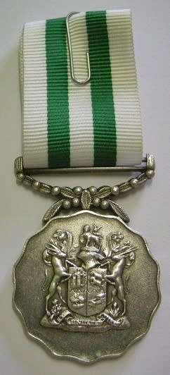 Full Size SADF Good Service Medal 20 Years Silver Marked S925 SAM Nr on Rim Uniface Susp 1986 Ribbon