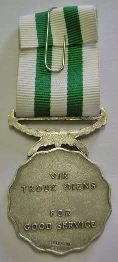 Full Size SADF Good Service Medal 20 Years Silver Marked S925 SAM Nr on Rim Uniface Susp 1986 Ribbon