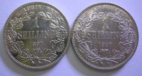 1987 ZAR 1 Shillings x 2 (Photos of Actual Coins, Cleaned, Note Condition)