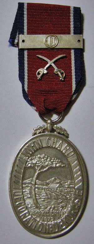 Full Size John Chard Decoration Marked Silver Nr 10166 on Rim w/ Ribbon Bar & Crossed Swords