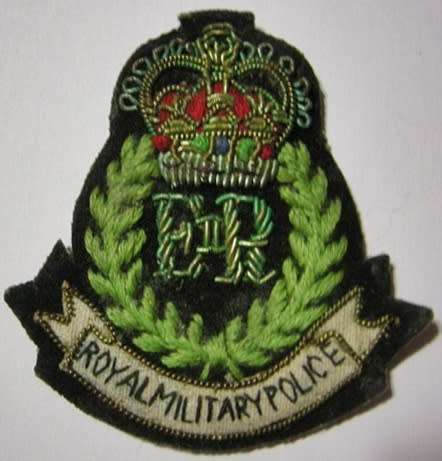 Royal Military Police Cap Badge Bullion Wire & Cotton on Felt 52mm x 46mm