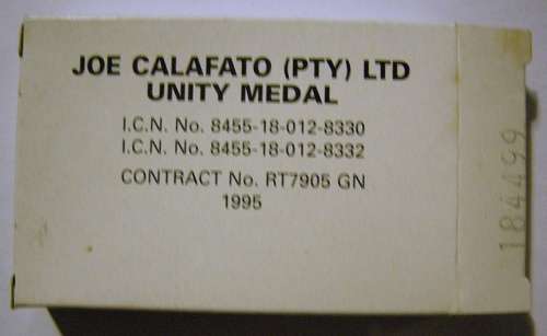 Full Size Unitas Medal Numbered at Back In Original Box