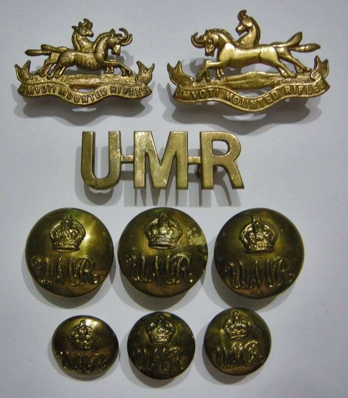 Umvoti Mounted Rifles Brass Cap & One Collar Badge & Shoulder Title + 6 Buttons SEE INFO