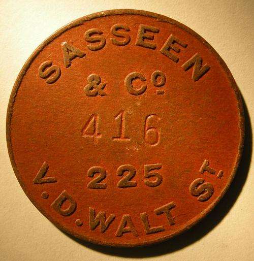 Token Sasseen & Co 3/- Empty Basket Deposit  Red Brown Fiber 27,3mm Type 2 Hern 490b