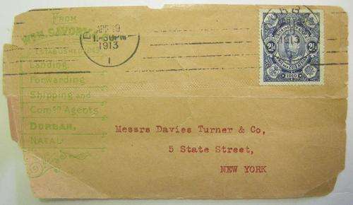 W M H Savory & Co Durban Natal 2 1/2 d Union of South Africa Stamp Posted 19 Apr 1913